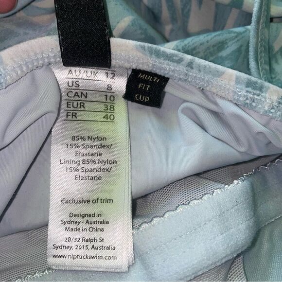 NipTuck Swim One Piece Size 8 Tropical Leaf Print Light Blue - Picture 7 of 9